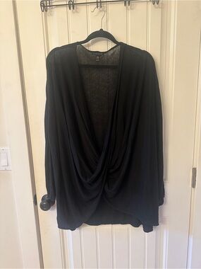 Eileen Fisher Black Draped Twist Front Women's Sweater Linen Blend XL